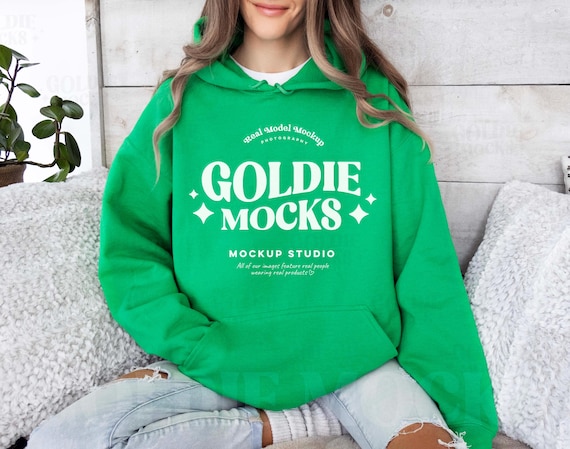 Gildan 18500 Irish Green Hoodie Mockup | G185 Irish Green Hooded Sweatshirt Mockup | Real Model | Gildan 18500 Hoodie | Neutral Basic Mock