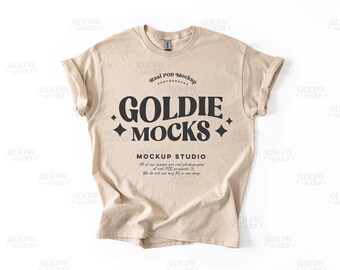 Gildan 5000 Sand Shirt Flat Lay Mockup | G500 Sand Tan Tshirt Mock-up | Real Product Mock | Basic Simple Minimal Plain Background Flatlay