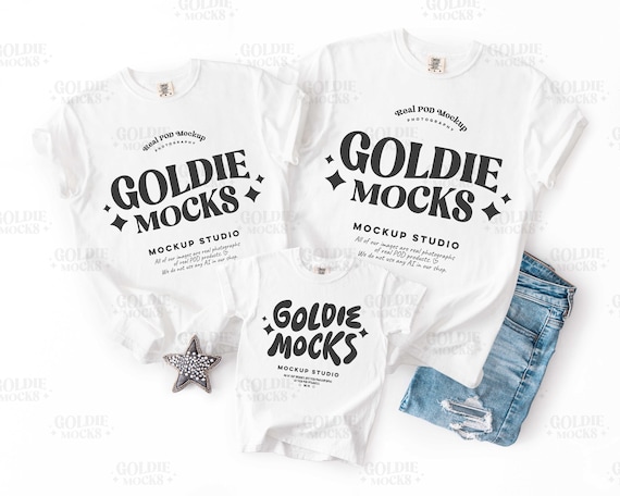 Comfort Colors White Family Mockup | 9018 1717 Adult Kids Group Mock | C1717 C9018 Matching Group Flatlay | Minimal Neutral Flat Lay