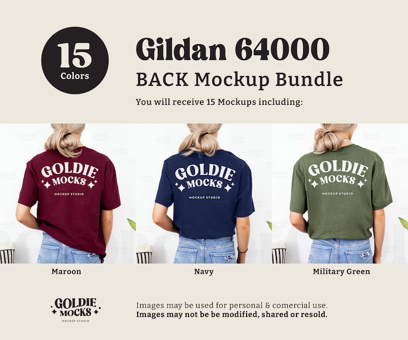 Gildan 64000 Tshirt Back Mockup Bundle | Back G640 T-Shirt Mock-up Bundle | Real Model Mock | Back View Neutral Simple Gildan 640 Tee Shirt image 4