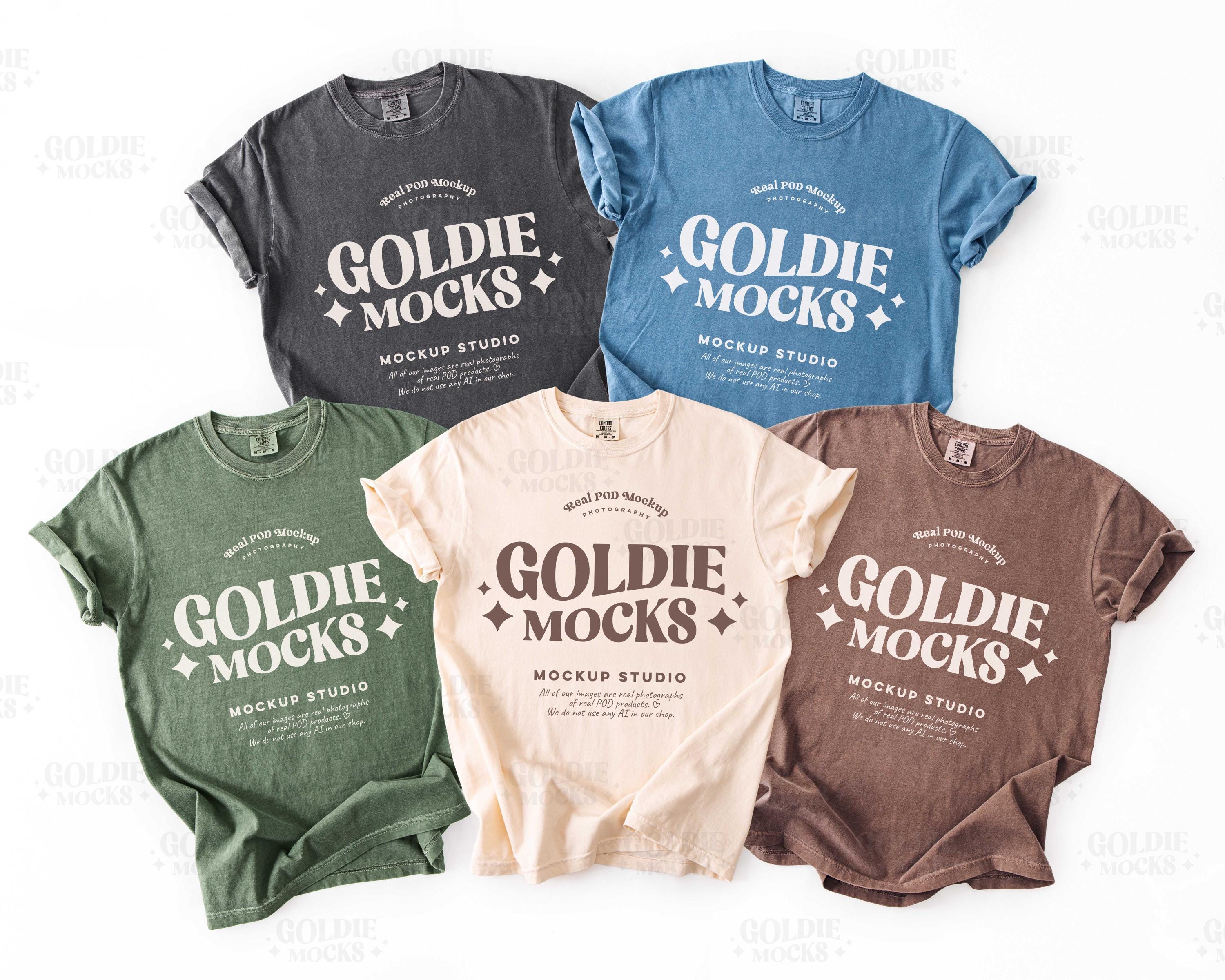 Comfort Colors C1717 Group Shirt Mockup | 1717 Ivory Pepper Moss
