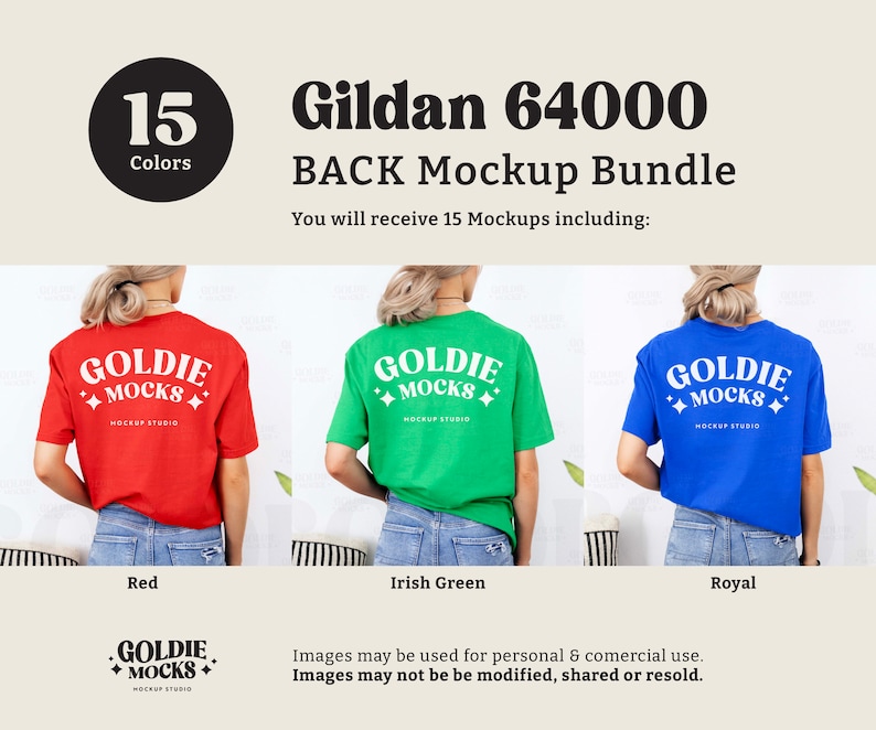 Gildan 64000 Tshirt Back Mockup Bundle | Back G640 T-Shirt Mock-up Bundle | Real Model Mock | Back View Neutral Simple Gildan 640 Tee Shirt image 6