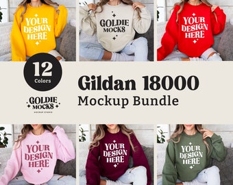 Gildan 18000 Sweatshirt Mockup Bundle | G180 Crewneck Mock-up Bundle | Model Mockup | Neutral Casual Simple Fall Winter Gildan 18000 Mocks