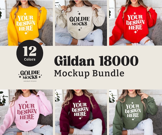 Gildan 18000 Sweatshirt Mockup Bundle | G180 Crewneck Mock-up Bundle | Model Mockup | Neutral Casual Simple Fall Winter Gildan 18000 Mocks