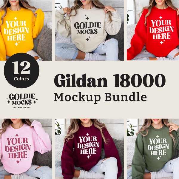 Gildan 18000 Sweatshirt Mockup Bundle | G180 Crewneck Mock-up Bundle | Model Mockup | Neutral Casual Simple Fall Winter Gildan 18000 Mocks