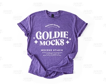Gildan 64000 Heather Purple Shirt Flat Lay Mockup | G640 Purple Tshirt Mock-up | Real Product Mock | Simple Basic Plain Background Flatlay