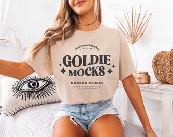 Gildan 5000 Sand Tshirt Mockup | G500 Tan Beige T-shirt Mock-up | Real Model Mock | Gildan Simple Tee | Minimal Neutral Boho Aesthetic Shirt