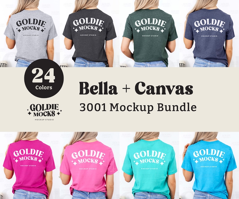 Bella Canvas 3001 Tshirt Back Mockup Bundle | BC 3001 Shirt Back View Mock-up Bundle | Real Model Mock | Minimal Back of T-Shirt Mockups image 1