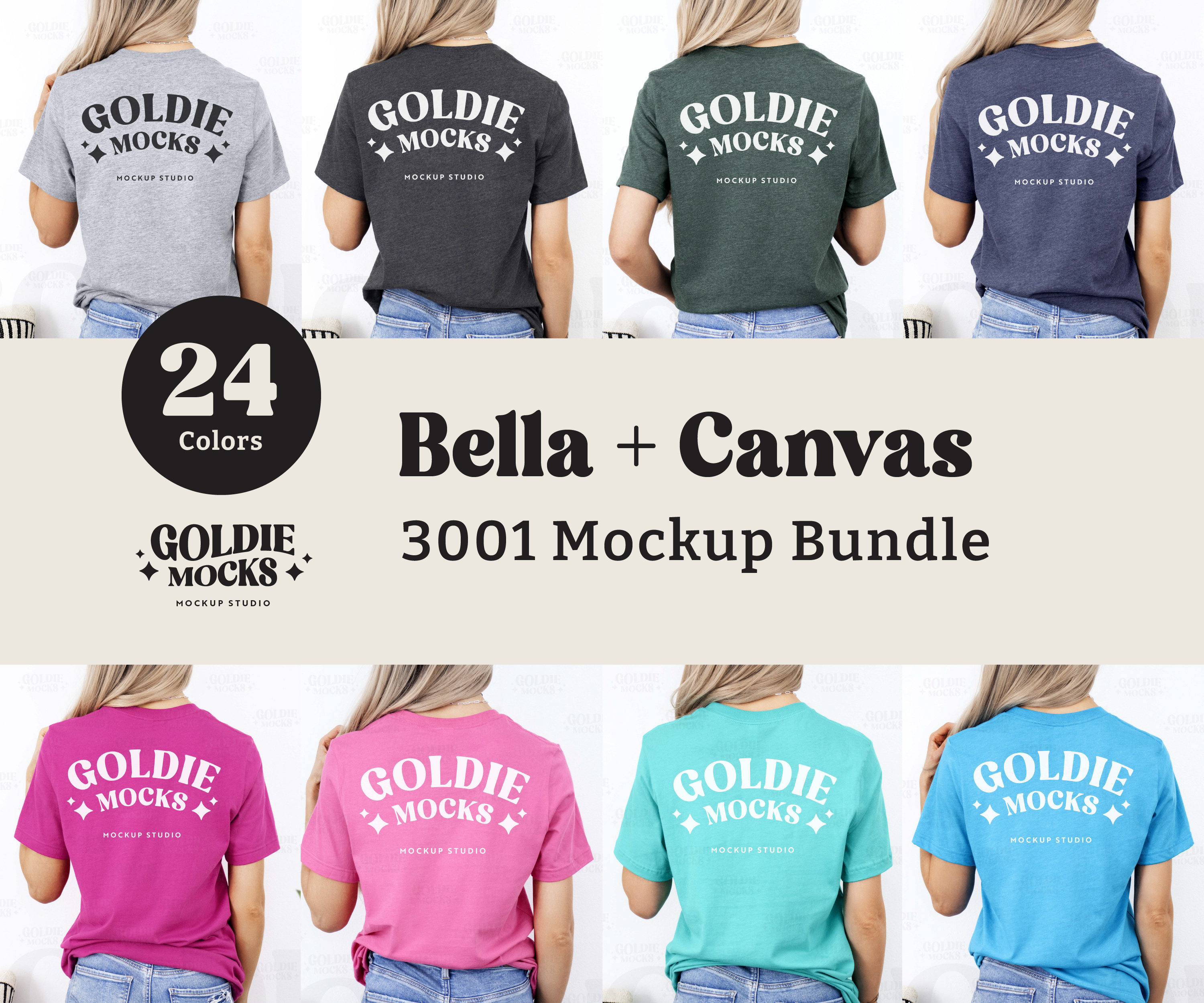 Bella Canvas 3001 Tshirt Back Mockup Bundle | BC 3001 Shirt Back View Mock-up Bundle | Real Model Mock | Minimal Back of T-Shirt Mockups