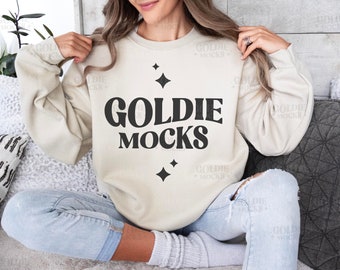 Gildan 18000 Sand Sweatshirt Mockup | G180 Sand Crewneck Mockup | Model Mock | Gildan 180 Beige Tan Sweater | Casual Neutral Simple Mock-up