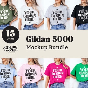 Gildan 5000 Tshirt Mockup Bundle | G500 T-Shirt Mock-up Bundle | Real Model Mock | Neutral Simple Spring Summer Gildan 5000 Tee Shirt Mocks