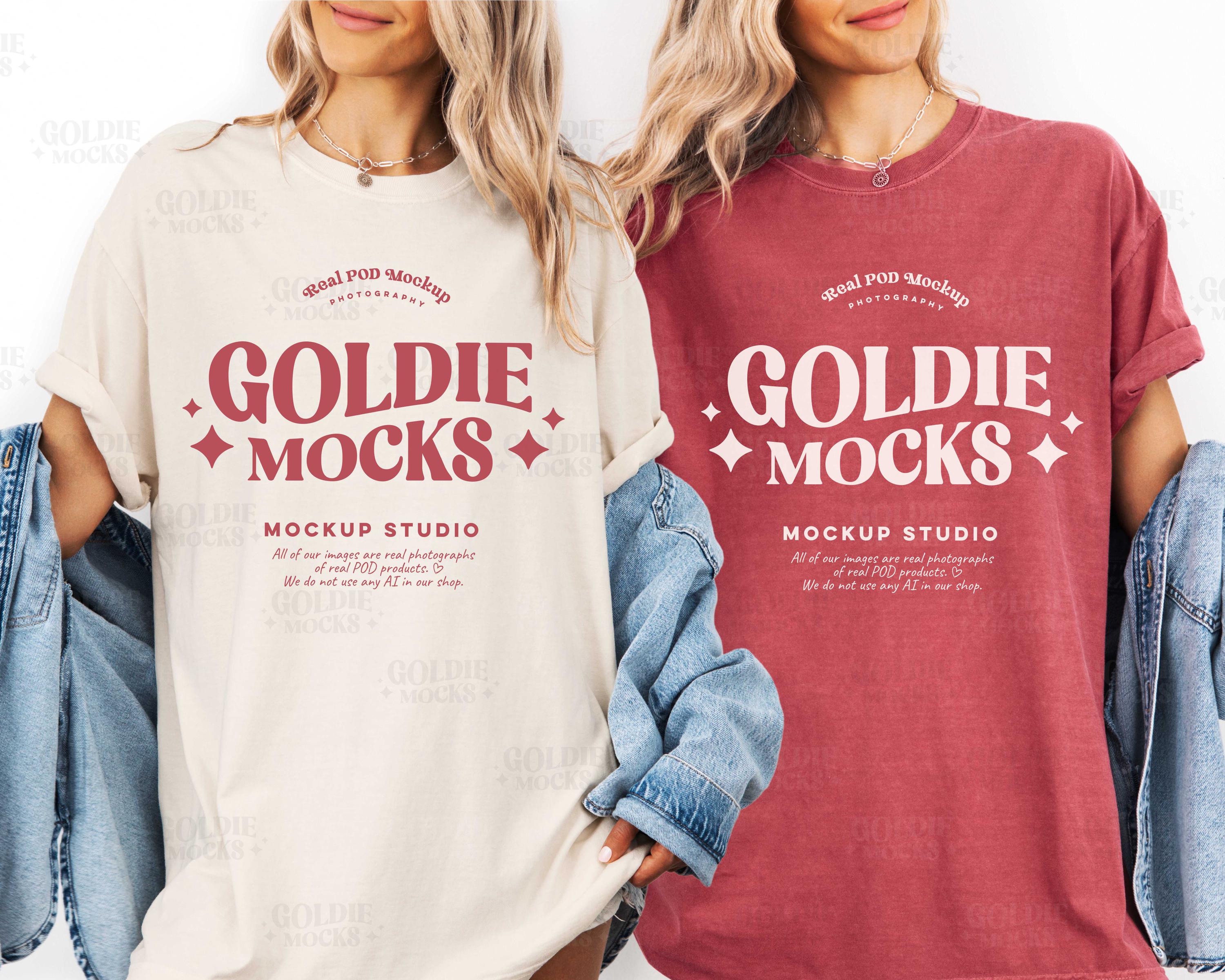 Comfort Colors C1717 Ivory & Crimson Group Shirt Mock-up | 1717