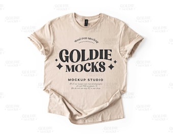 Gildan 64000 Sand Shirt Flat Lay Mockup | G640 Sand Beige Tshirt Mock-up | Real Product Mock | Simple Basic Minimal Plain Background Flatlay