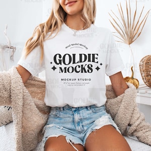 Bella Canvas 3001 Weißes Shirt Mockup | BC 3001 Weißes T-Shirt Mock-up | Echtes Modell Mock | Trendiges gemütliches Sommer-Fall-Boho-Ästhetik-T-Shirt