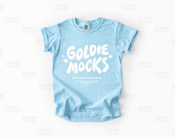 Comfort Colors C9018 Chambray Tshirt Mockup | 9018 Blue Youth T-Shirt Mock-up | Real Product Mock | Simple Minimal Neutral Basic Kids Tee