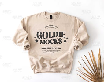 Gildan SF000 Sand Sweatshirt Mockup | SF000 Sand Beige Crewneck Flat Lay Mock-up | Real Flatlay Mock | Simple Minimal Basic Boho Aesthetic