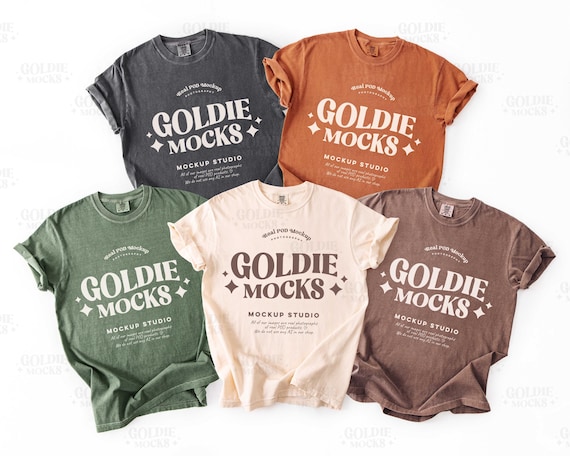 Comfort Colors C1717 Group Shirt Mockup | CC 1717 Ivory Pepper Moss Yam Espresso Tshirt Mock-up | Trendy Earthy Camping Fall Group Aesthetic