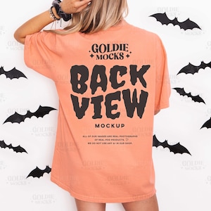Comfort Colors C1717 Terracotta Shirt Back Mockup | 1717 Orange Long Tshirt Mock | Real Model Photo | Trendy Spooky Fall Halloween Back View