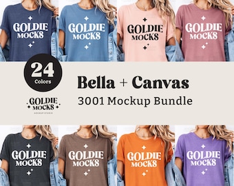 Bella Canvas 3001 Tshirt Mockup Bundle | BC 3001 T-Shirt Mock-up Bundle | Real Model | Neutral Minimal Trendy Summer Fall Long Shirt Mock