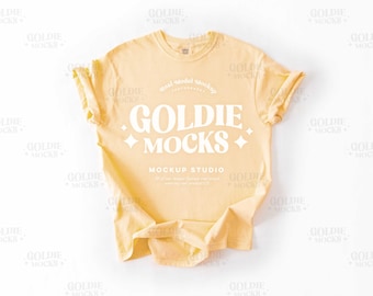 Comfort Colors C1717 Butter Shirt Flat Lay Mockup | CC 1717 Yellow Tshirt Mock-up | Real Product Mock | Simple Minimal Neutral Basic Flatlay