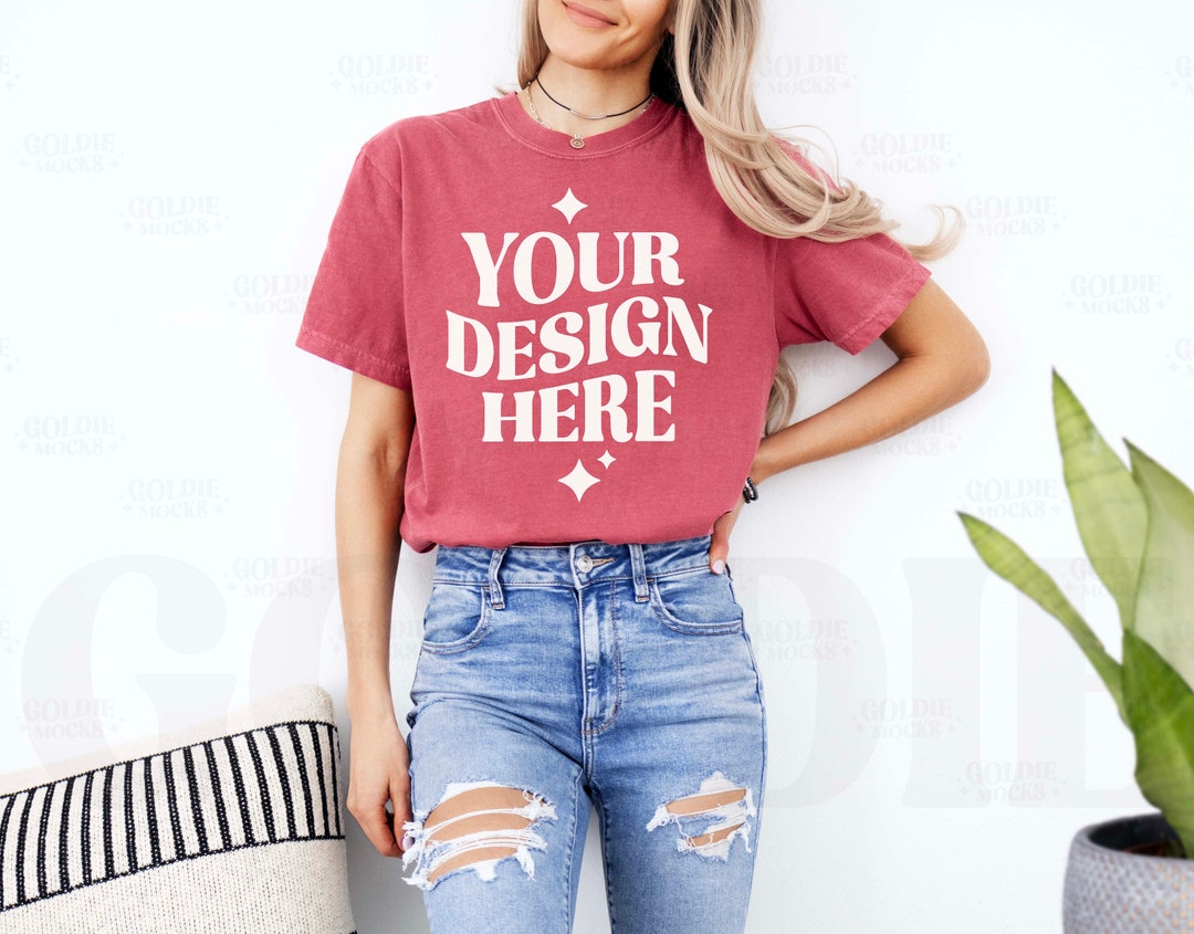 Comfort Colors C1717 Crimson Shirt Mockup CC 1717 Crimson Red T-shirt ...