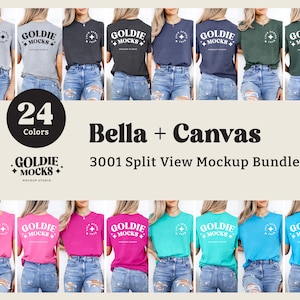 Bella Canvas 3001 Tshirt Front & Back Mockup Bundle | BC 3001 Shirt Splitview Bundle | Real Model Mock | Minimal Dual Split View Mock-ups