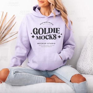 Gildan 18500 Orchid Hoodie Mockup | G185 Ljuslila Hoodie Mockup | Riktig Modell Mockup | Neutral Minimal Trendig Boho Estetik bild 1