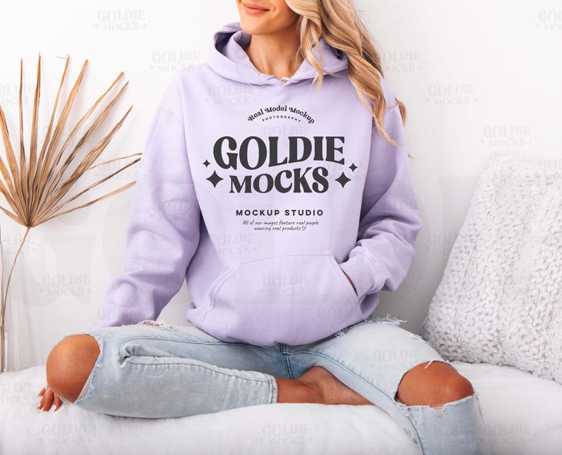 Gildan 18500 Orchid Hoodie Mockup | G185 Ljuslila Hoodie Mockup | Riktig Modell Mockup | Neutral Minimal Trendig Boho Estetik bild 1