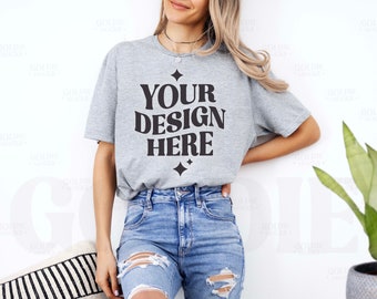 Gildan 64000 Sport Grey Tshirt Mockup | G640 Sport Grey T-shirt Mock-up | Real Model Mock | Gildan Simple Casual Basic Spring Summer Shirt