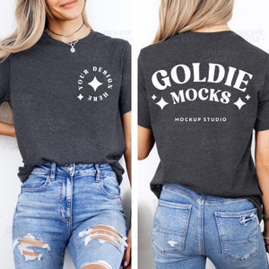 Bella Canvas 3001 Dark Grey Heather Tshirt Front & Back Mockup | BC 3001 Graues Shirt Vordere Rückansicht Split Mock-up | Dual Real Model Mock
