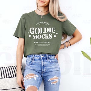 Bella Canvas 3001 Military Green Tshirt Mockup | BC 3001 Military Green Shirt Mock-up | Real Model Mock | Simple Neutral Minimal Casual Tee