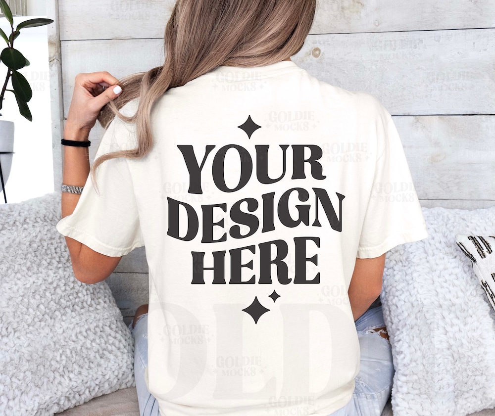 Comfort Colors C1717 Ivory Shirt Back Mockup | Ivory T-Shirt Back Mock | Real Model | C1717 Tshirt Back View Mock | Simple Neutral Aesthetic Moderndaydecors