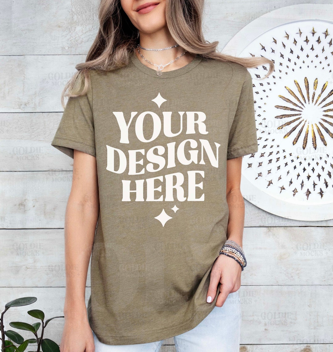Bella Canvas 3001 Heather Olive Tshirt Mockup | 3001 Olive Green T ...