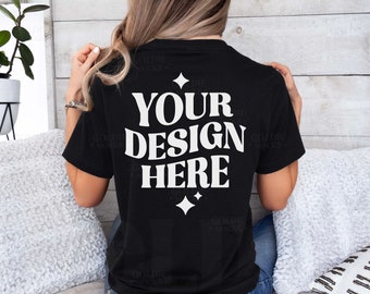 Bella Canvas 3001 Black Tshirt Back Mockup | Black Shirt Back View Mockup | Real Model Mock | Black Bella Canvas Back | Simple Minimal