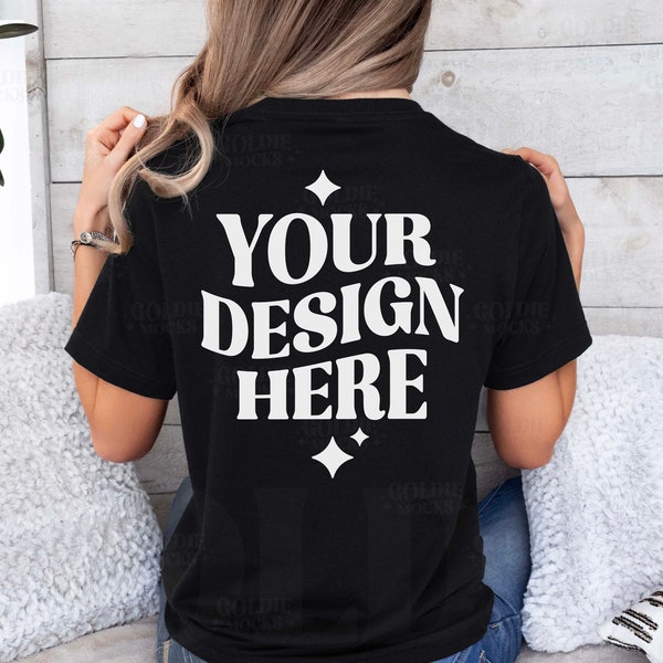 Bella Canvas 3001 Black Tshirt Back Mockup | Black Shirt Back View Mockup | Real Model Mock | Black Bella Canvas Back | Simple Minimal