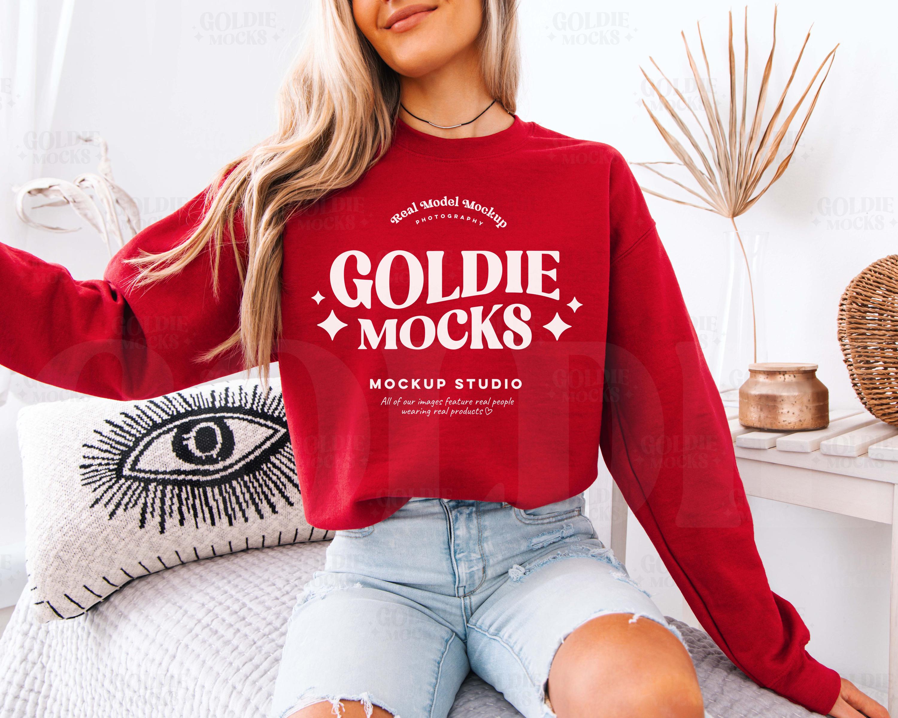 Gildan 18000 Cardinal Red Sweatshirt Mockup | G180 Red Crewneck