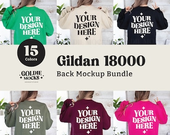 Gildan 18000 Sweatshirt Back Mockup Bundle | G180 Crewneck Back Mock Bundle | Real Model | Simple Neutral Simple Gildan 18000 Back View Mock
