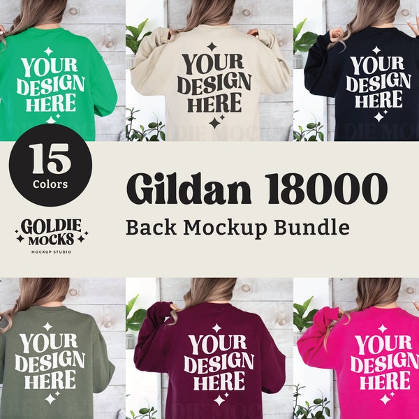 Gildan 18000 Sweatshirt Rückseite Mockup Bundle | G180 Rundhalsausschnitt, Mock Bundle | Echtes Modell | Einfacher neutraler einfacher Gildan 18000 Rückansicht-Mock