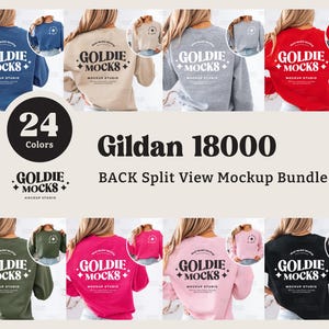 Gildan 18000 Sweatshirt Rückseite Mockup Bundle | G180 Rundhalsausschnitt vorne und hinten Detailansicht Bundle | Echtes Modell Mock | Minimal Dual-Split-Ansicht