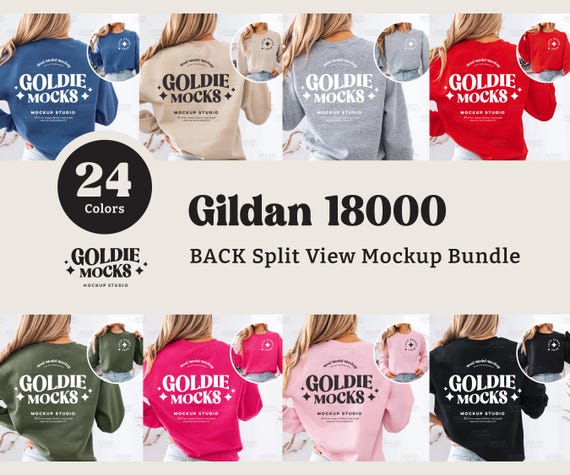 Gildan 18000 Sweatshirt Back Mockup Bundle | G180 Crewneck Back & Front Detail View Bundle | Real Model Mock | Minimal Dual Split View
