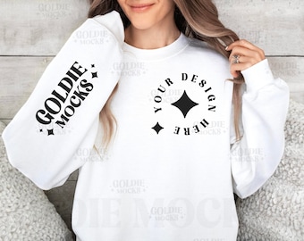 Gildan 18000 White Sweatshirt Sleeve Mockup | G180 White Crewneck Sleeve Mockup | Model | Gildan 18000 White Sleeve | Simple Sleeve Mockup