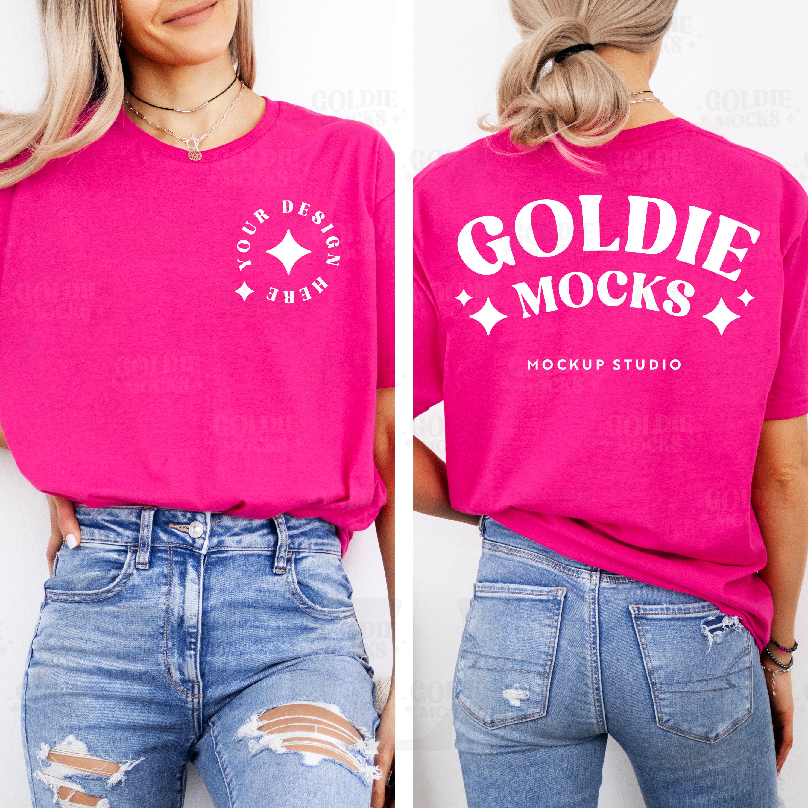 Gildan 64000 Heliconia Tshirt Front & Back Mockup | G640
