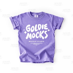 Comfort Colors C9018 Violet Tshirt Mockup | 9018 Purple Youth T-Shirt Mock-up | Real Product Mock | Simple Minimal Neutral Basic Kids Tee