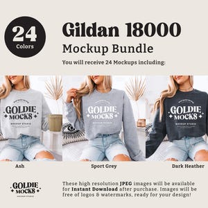 Gildan 18000 Sweatshirt Mockup Bundle | G180 Crewneck Sweatshirt Mock-up Bundle | Real Model Mock | Trendy Casual Neutral Boho Aesthetic image 3
