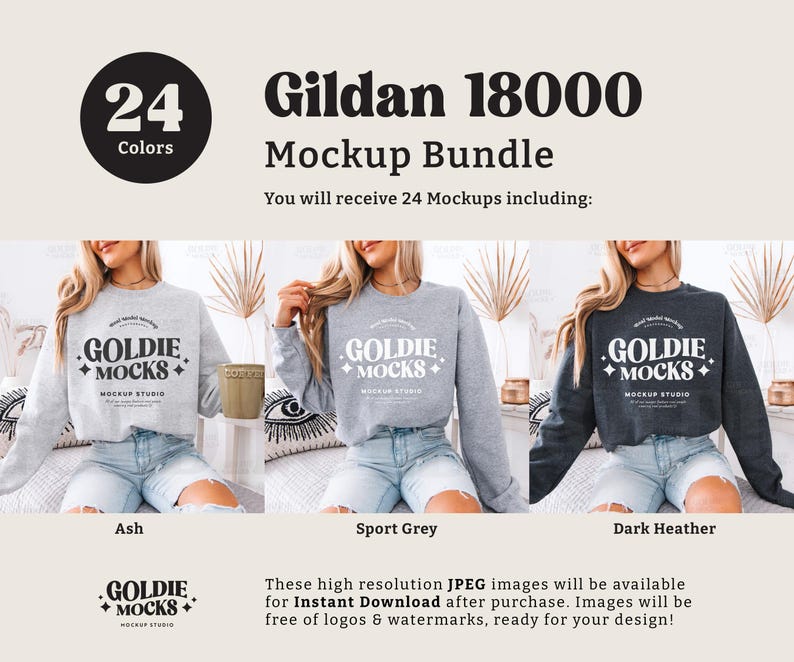 Gildan 18000 Sweatshirt Mockup Bundle | G180 Crewneck Sweatshirt Mock-up Bundle | Real Model Mock | Trendy Casual Neutral Boho Aesthetic image 3