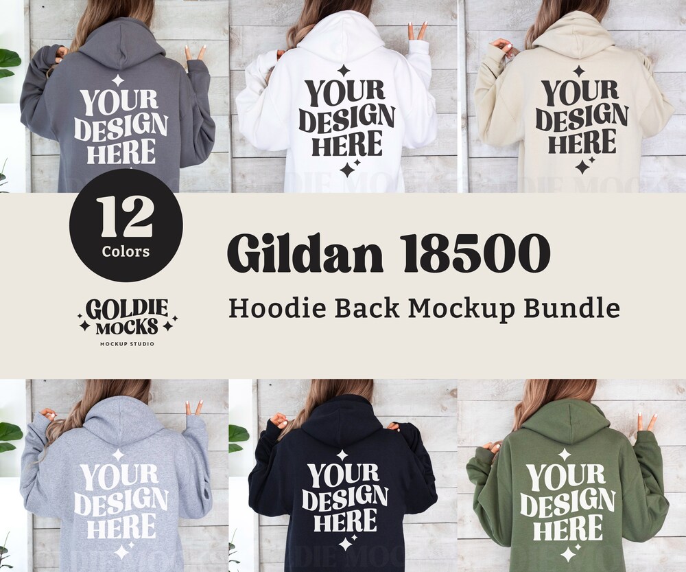 Gildan 18500 Hoodie Back Mockup Bundle | G185 Hooded Sweatshirt Back Mockup Bundle | Real Model | Neutral Simple Gildan 18500 Back View Mock Moderndaydecors