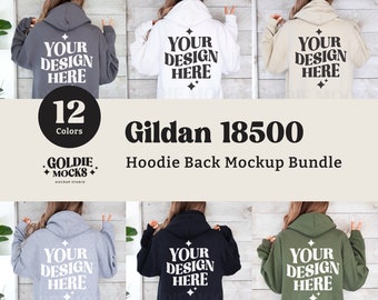 Gildan 18500 Hoodie Back Mockup-bundel | G185 Sweatshirt met capuchon Terug Mockup-bundel | Echt model | Neutral Simple Gildan 18500 Achteraanzicht Mock