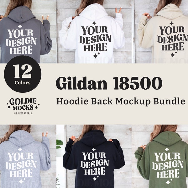 Gildan 18500 Hoodie Back Mockup Bundle | G185 Hooded Sweatshirt Back Mockup Bundle | Real Model | Neutral Simple Gildan 18500 Back View Mock