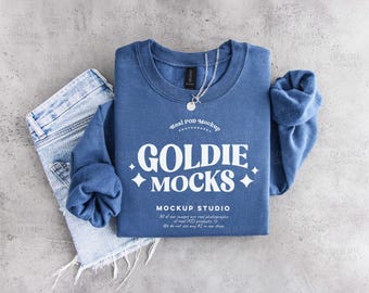 Gildan 18000 Indigo Sweatshirt Mockup | G180 Blue Crewneck Flat Lay Mock | Real Flatlay Photo | Folded Trendy Minimal Neutral Casual Sweater