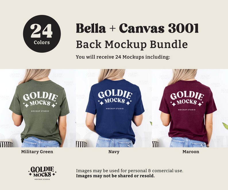 Bella Canvas 3001 Tshirt Back Mockup Bundle | BC 3001 Shirt Back View Mock-up Bundle | Real Model Mock | Minimal Back of T-Shirt Mockups image 5